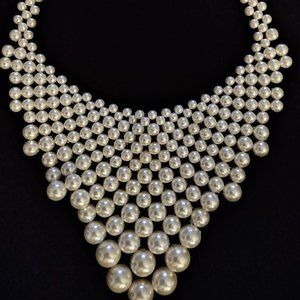 NEW Stunning Large Pearl Collar Necklace RBG 18" Statement Piece Layered Draped